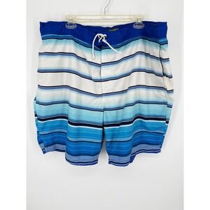 Bass Pro Shops Swim Trunks Mens 2XL Blue Striped Elastic Waist Board Shorts